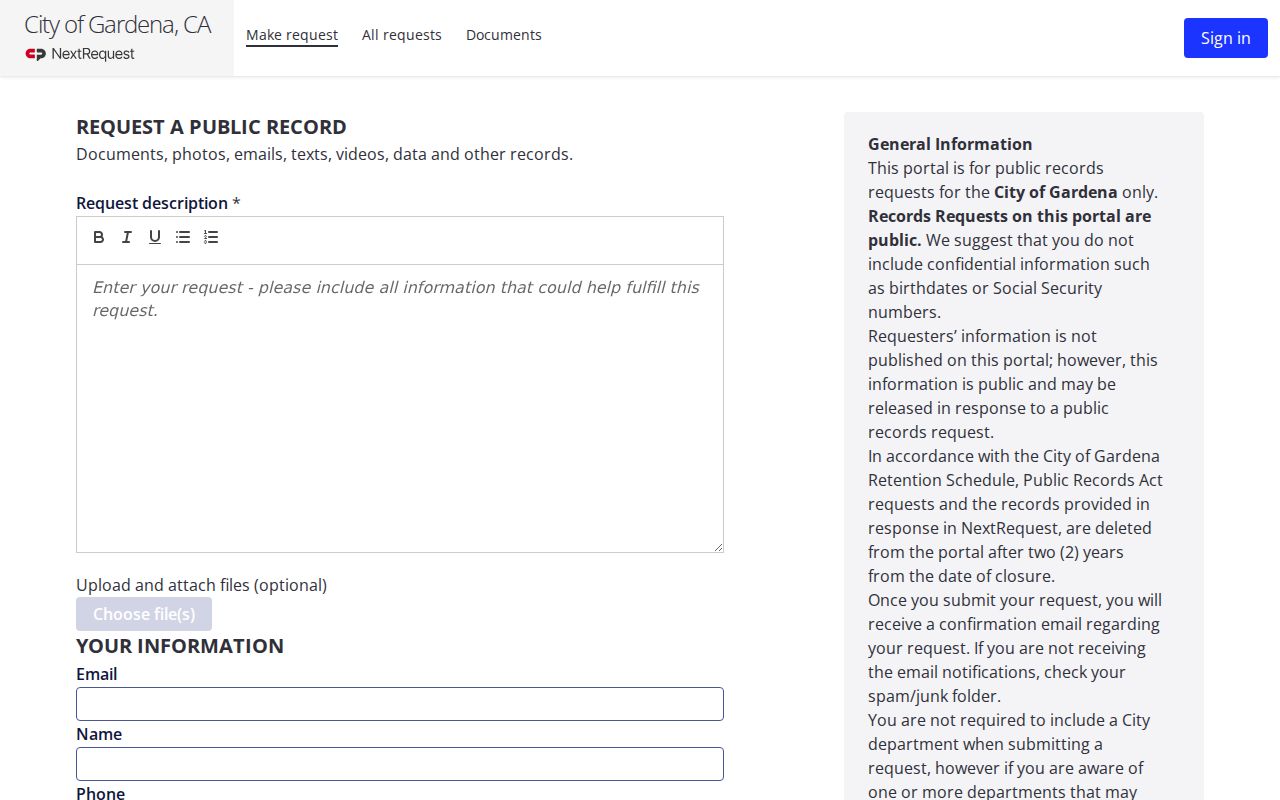 Gardena people search public records request portal