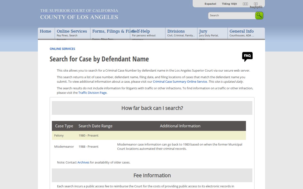 Gardena people search Los Angeles Superior Court criminal name index