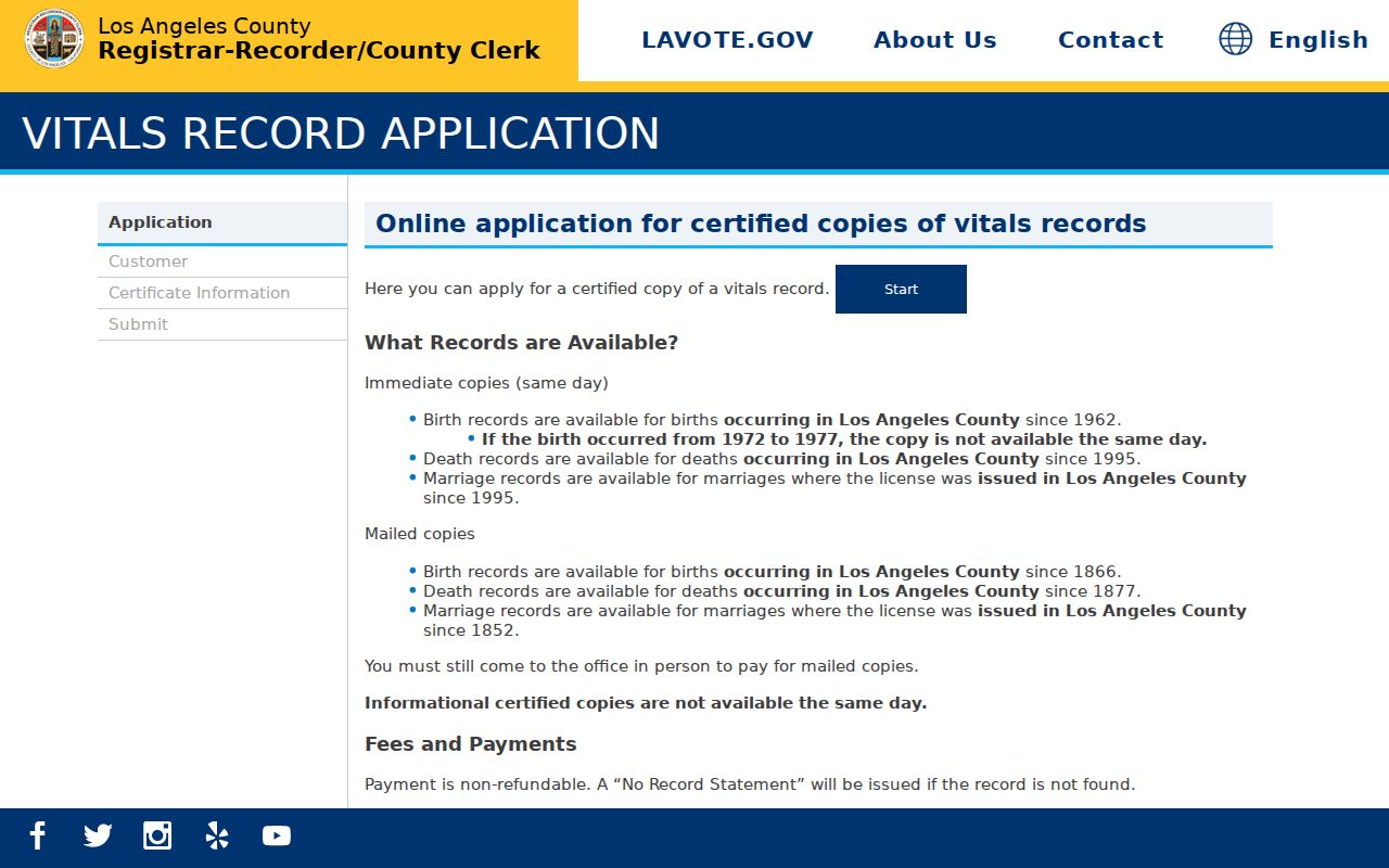 Gardena people search Los Angeles County birth death marriage application
