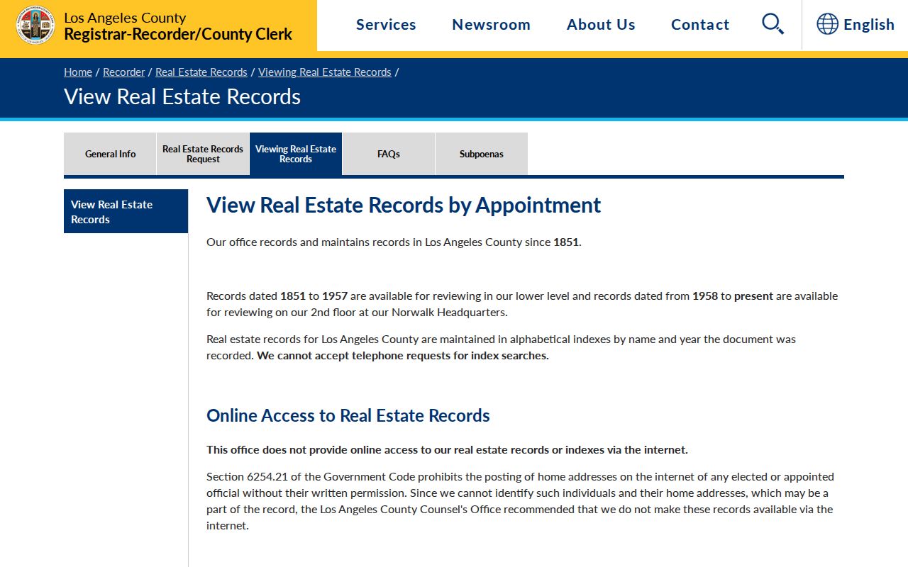 Gardena people search Los Angeles County recorder real estate viewing page