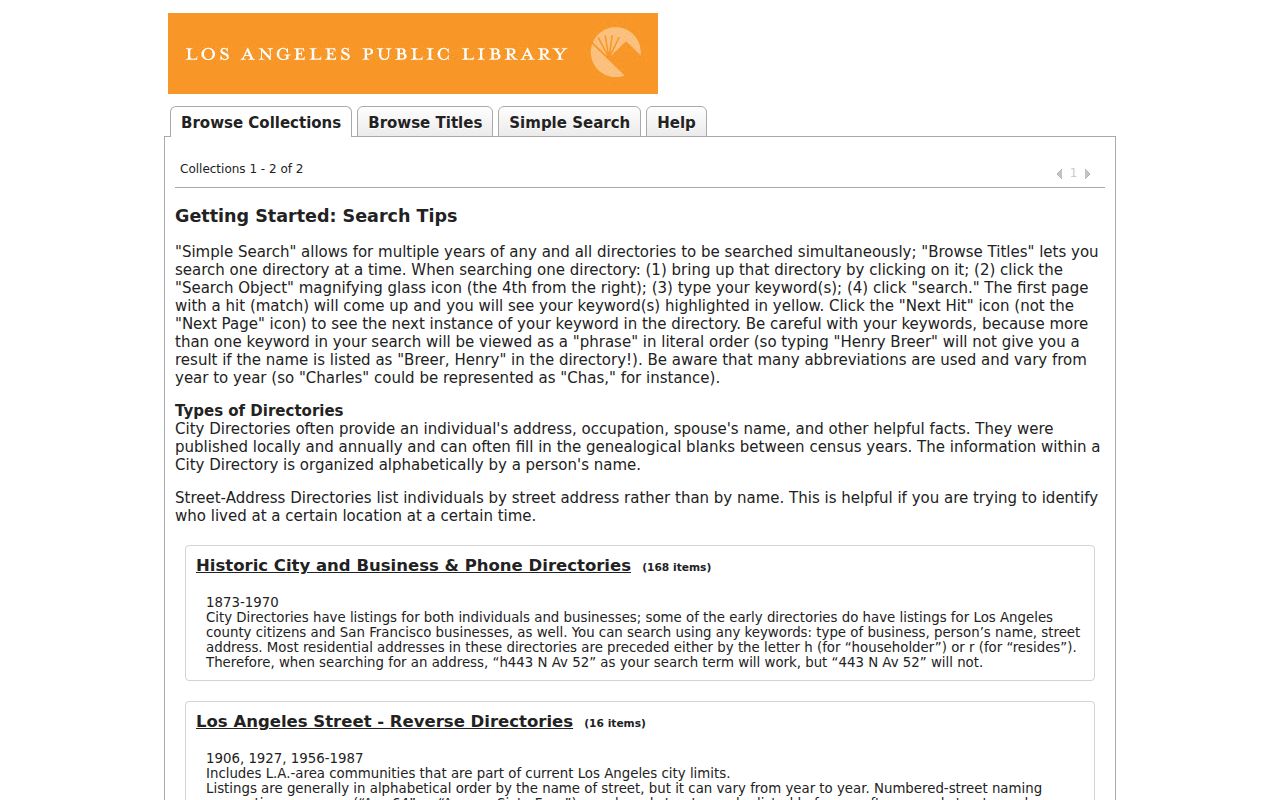Gardena people directories screenshot of LAPL city and reverse directories