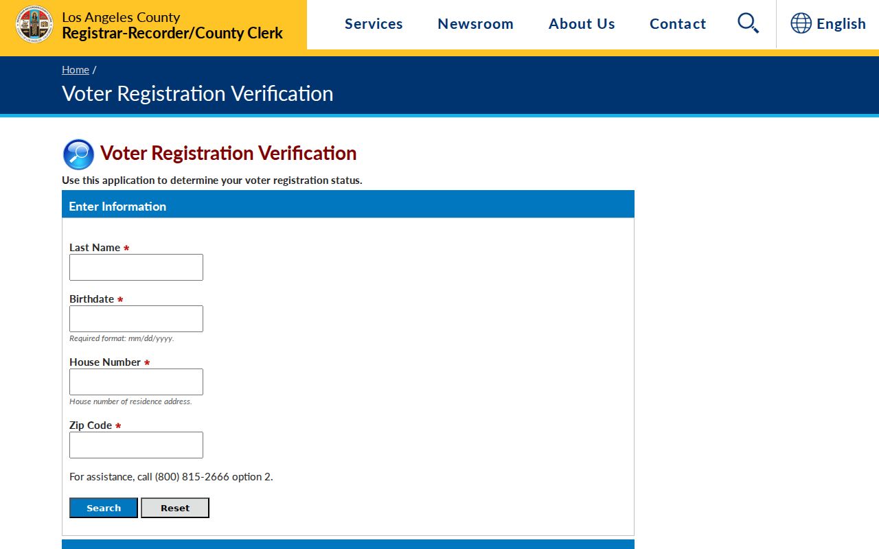 Gardena voter registration records lookup on the LA County verification form